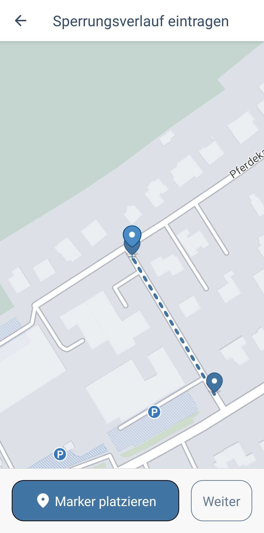 Android „Lezárási előzmények bejegyzése” két elhelyezett jelölővel és szaggatott vonallal